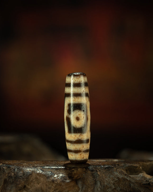 Three-Eye Ancient Dzi Bead Pendant for Protection and Prosperity