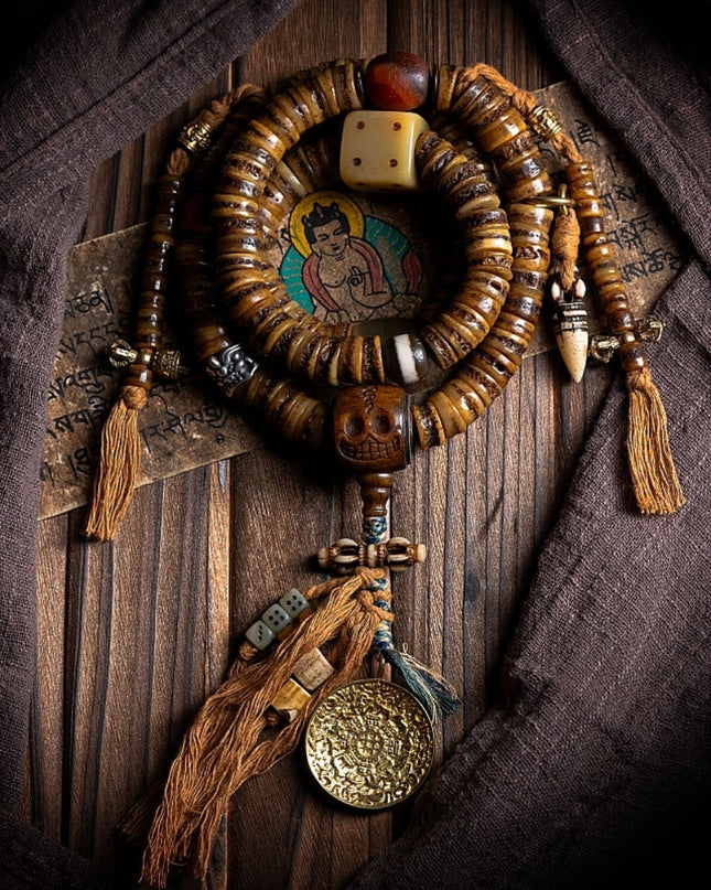 Guardian Spirit 108 Mala Beads Yak Bone Agate and Brass