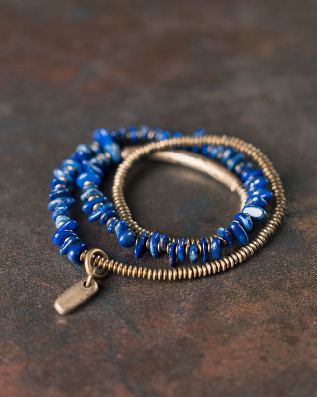 Blue Drift Lapis Lazuli Coil Wrap Bracelet For Peace Energy