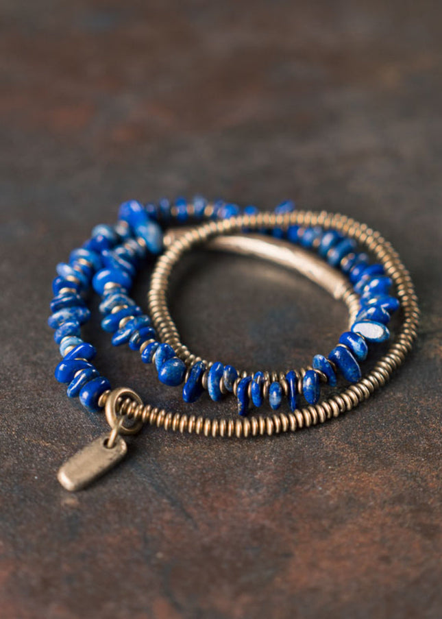Blue Drift Lapis Lazuli Coil Wrap Bracelet For Peace Energy