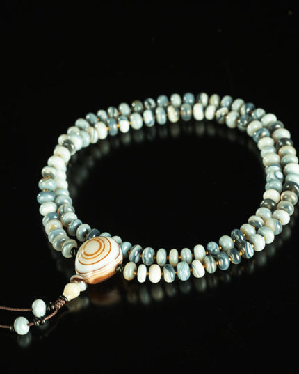 Blue Striped Agate 108 Beads Medicine Buddha Mala Necklace for Healing and Protection