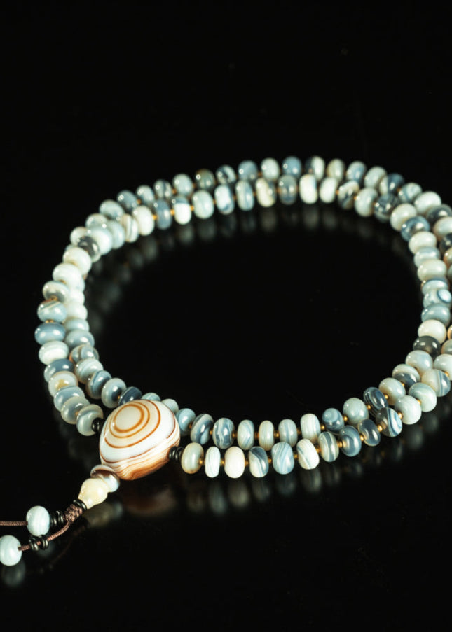Blue Striped Agate 108 Beads Medicine Buddha Mala Necklace for Healing and Protection