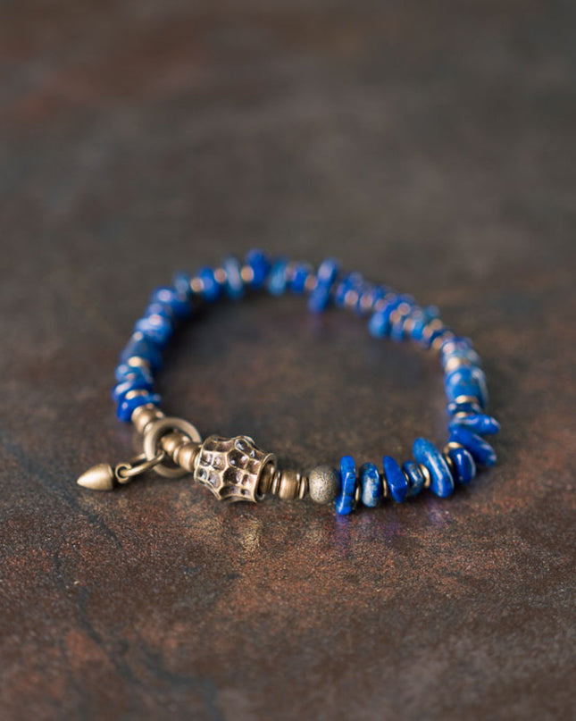 Tranquil Spirit Lapis Lazuli Bracelet with Vintage Brass Accents