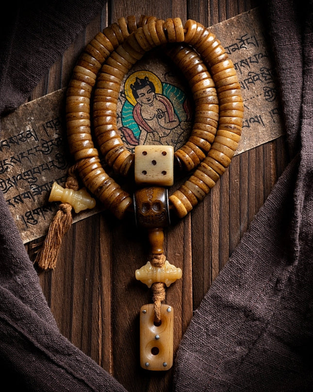 Guardian Yak Bone Protection 108 Mala Beads - Handcrafted Energy Talisman