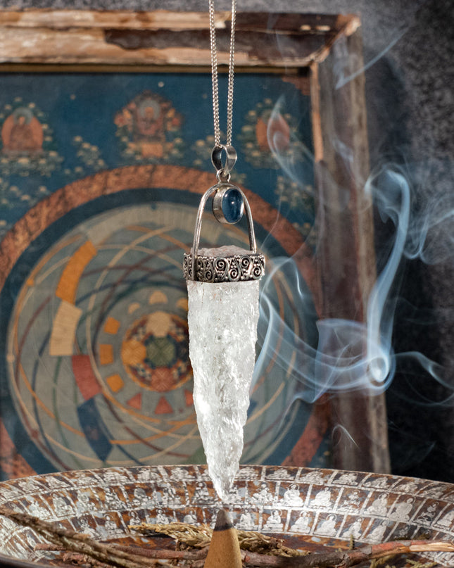Kailash-Blessed Spiritual Energy Pendant - Clear Quartz Aquamarine Silver