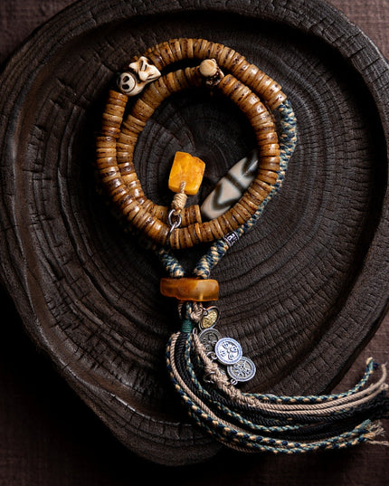 Sacred Guardian 108 Mala Beads Yak Bone Amber and Antler