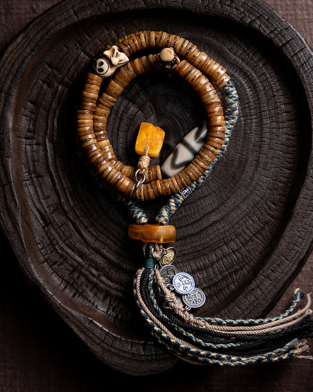 Sacred Guardian 108 Mala Beads Yak Bone Amber and Antler