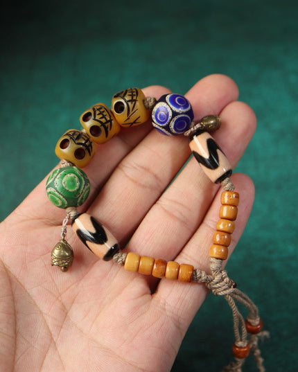 【Unique Item】Powerful tiger tooth, prayer Dzi beads bracelet