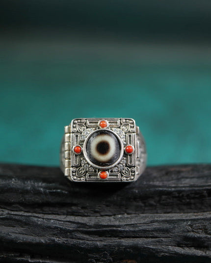 【Unique Item】Gau Box Live Mouth Dzi Beads Ring