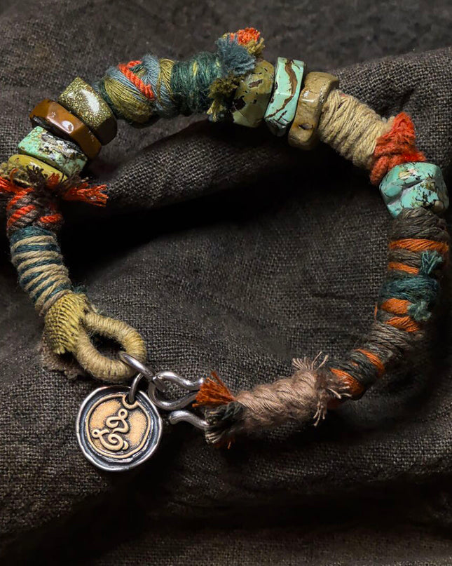 Earthbound Harmony Bracelet | Turquoise, Silk & Silver Talisman for Spiritual Balance