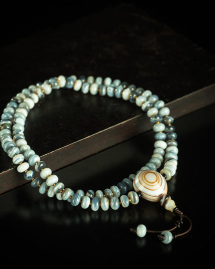 Blue Striped Agate 108 Beads Medicine Buddha Mala Necklace for Healing and Protection