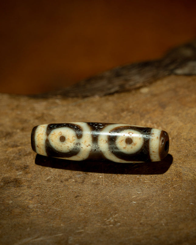 Three-Eye Ancient Dzi Bead Pendant for Protection and Prosperity