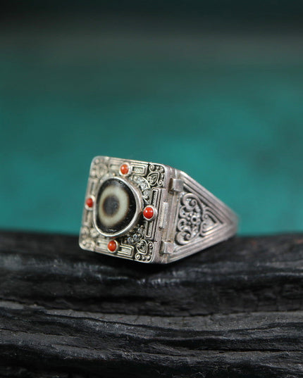 【Unique Item】Gau Box Live Mouth Dzi Beads Ring