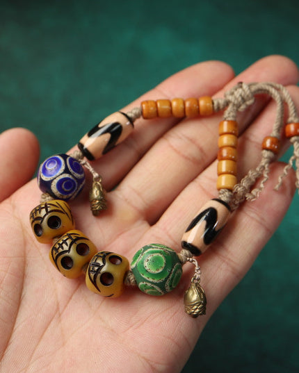【Unique Item】Powerful tiger tooth, prayer Dzi beads bracelet