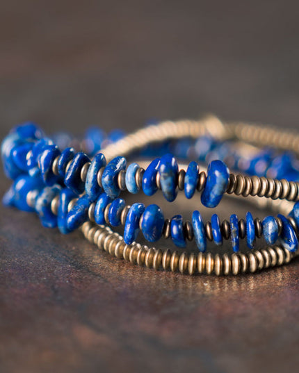 Blue Drift Lapis Lazuli Coil Wrap Bracelet For Peace Energy