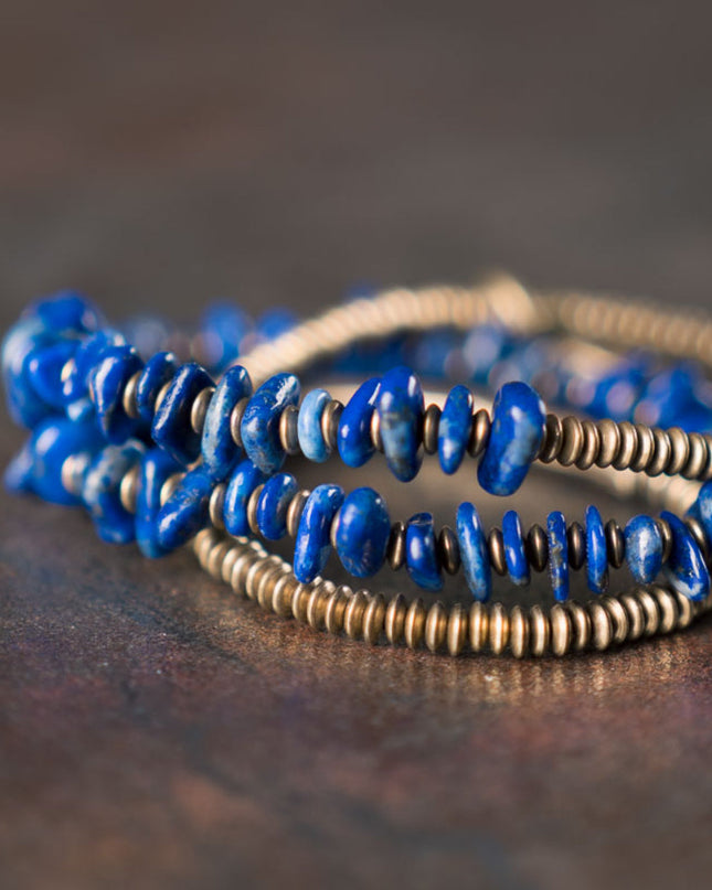Blue Drift Lapis Lazuli Coil Wrap Bracelet For Peace Energy