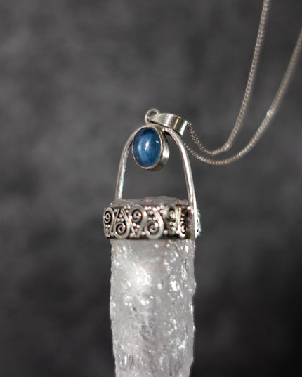 Kailash-Blessed Spiritual Energy Pendant - Clear Quartz Aquamarine Silver