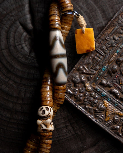 Sacred Guardian 108 Mala Beads Yak Bone Amber and Antler