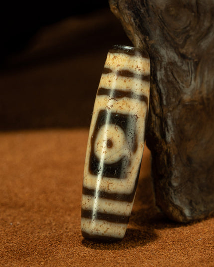 Three-Eye Ancient Dzi Bead Pendant for Protection and Prosperity