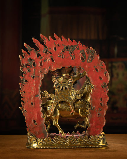 Golden Mahakala Goddess with Sacred Horse Statue for Protection & Strength