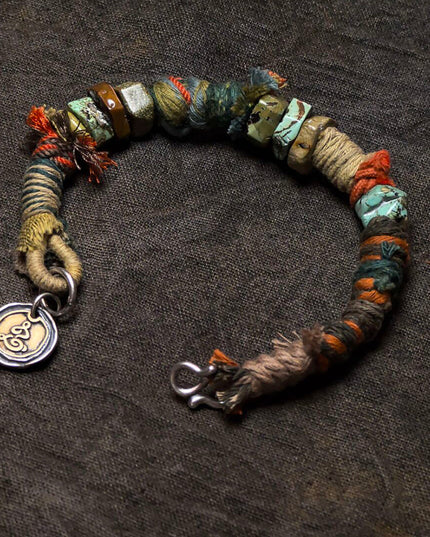 Earthbound Harmony Bracelet | Turquoise, Silk & Silver Talisman for Spiritual Balance