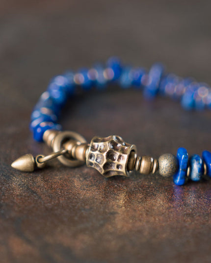 Tranquil Spirit Lapis Lazuli Bracelet with Vintage Brass Accents
