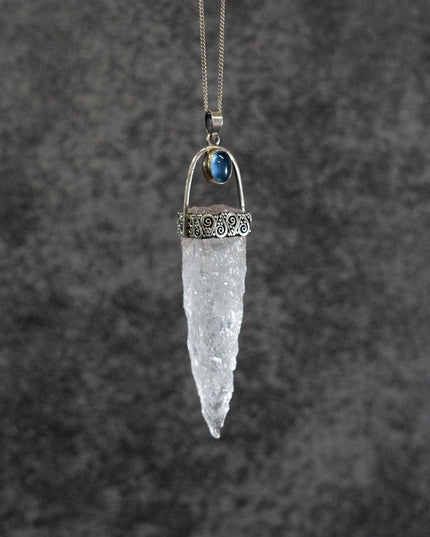 Kailash-Blessed Spiritual Energy Pendant - Clear Quartz Aquamarine Silver