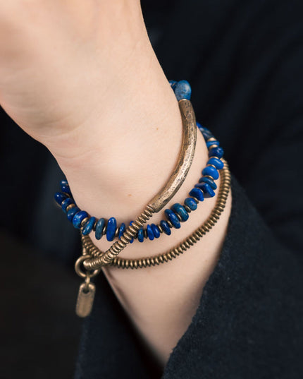 Blue Drift Lapis Lazuli Coil Wrap Bracelet For Peace Energy
