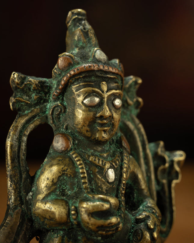 Guardian of Earthly Fortune: Inlaid Copper Black Jambhala Figurine