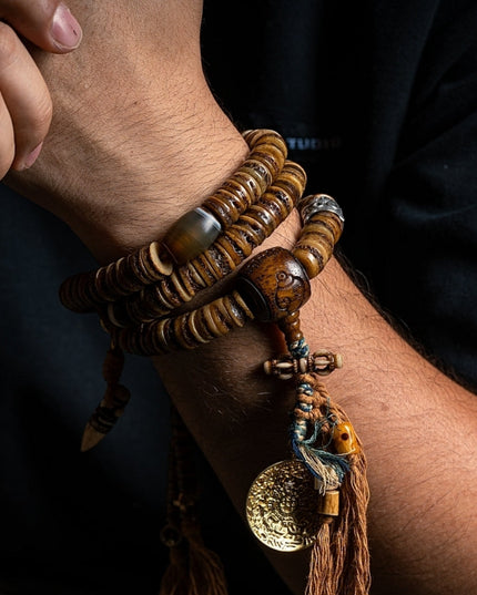 Guardian Spirit 108 Mala Beads Yak Bone Agate and Brass