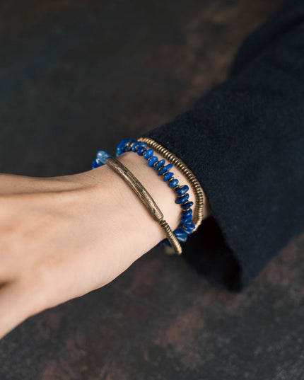 Blue Drift Lapis Lazuli Coil Wrap Bracelet For Peace Energy