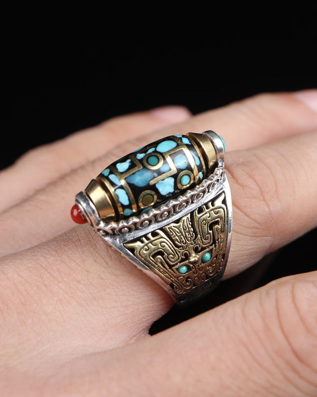 【Unique Item】 Prominent authority Dzi Bead opening ring