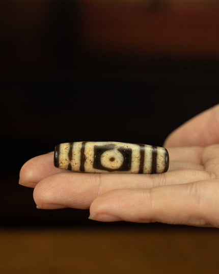 Three-Eye Ancient Dzi Bead Pendant for Protection and Prosperity