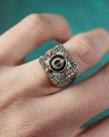 【Unique Item】Gau Box Live Mouth Dzi Beads Ring