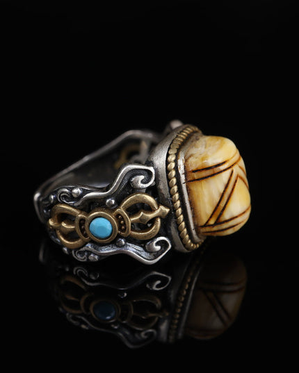 【Unique Item】Hand-Forged Tibetan Silver Dazi Ring