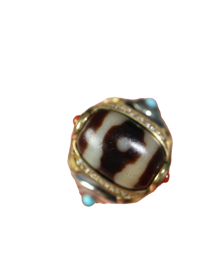 【Unique Item】Inlaid Agate Mandala Dzi Bead Ring
