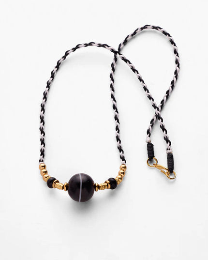 Lucky Protection Dzi Bead Necklace – Spiritual Energy with Gold-plated Details