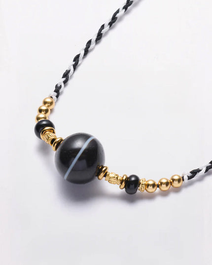Lucky Protection Dzi Bead Necklace – Spiritual Energy with Gold-plated Details