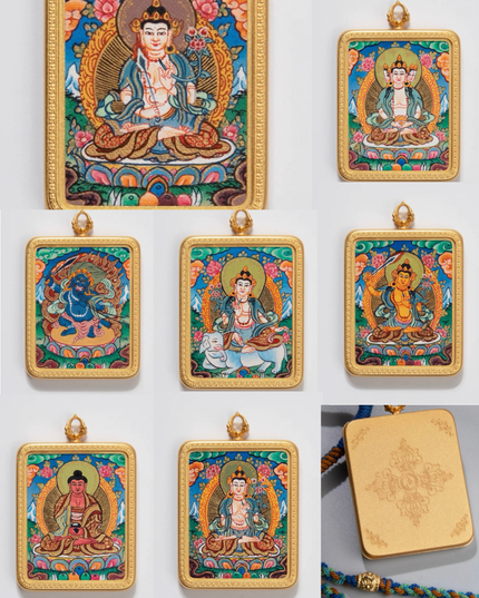 Tibetan Thangka Pendant – Blessings of the Twelve Zodiac and Eight Zodiac Buddhas