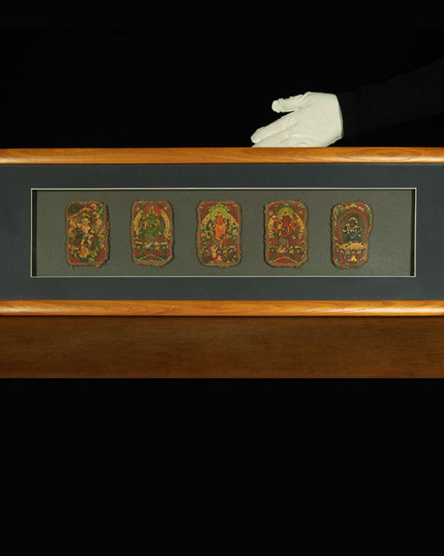 Treasures of the Five Lords – 19th Century Tibetan Wealth Deity Wall Painting Set