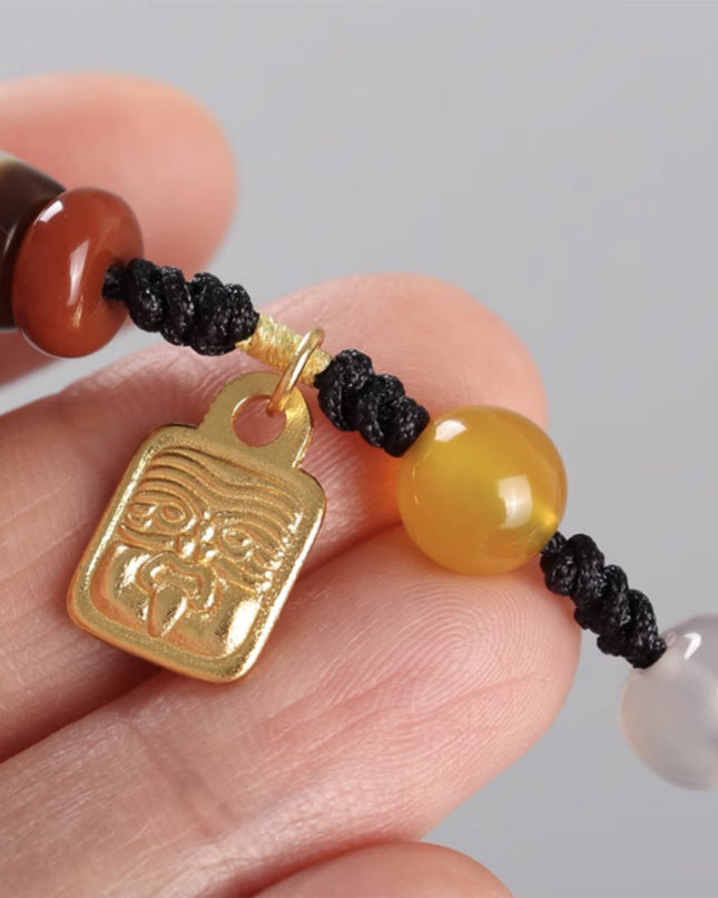 Awakening Three Eyes Dzi Beads Tibetan Necklace Natural agate chalcedony