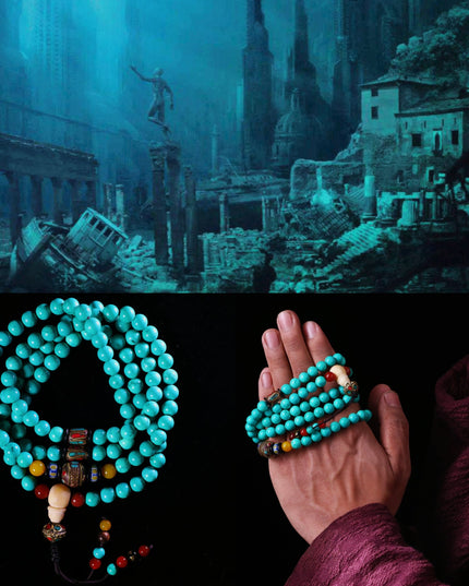 Robust Wealth Sturdy Turquoise 108 Mala Beads Necklace