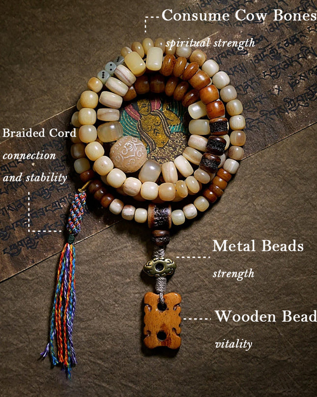 Abundance Yak Bone 108 Mala Beads Necklace