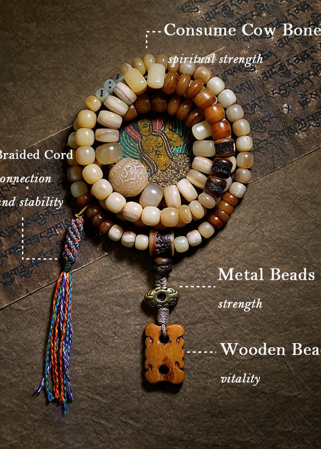 Abundance Yak Bone 108 Mala Beads Necklace