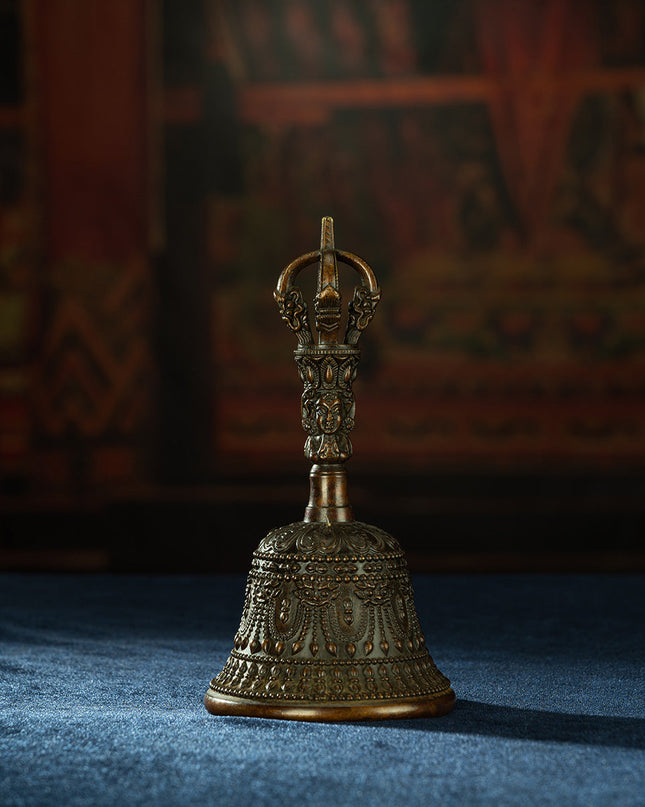 Qing Dynasty Five-Pronged Vajra Demon Subduing Bell Tibetan Dharma Weapon Copper Managing Tibet