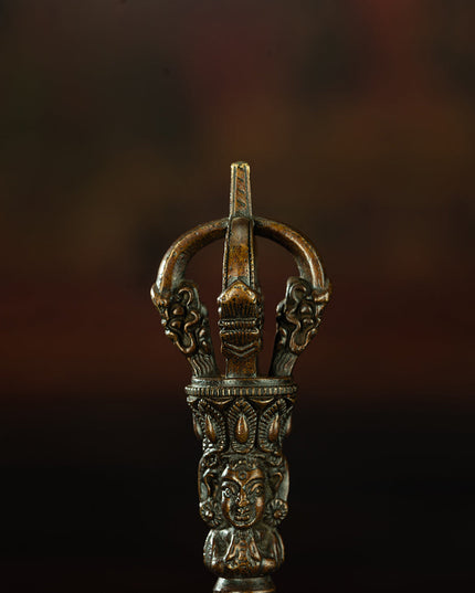 Qing Dynasty Five-Pronged Vajra Demon Subduing Bell Tibetan Dharma Weapon Copper Managing Tibet