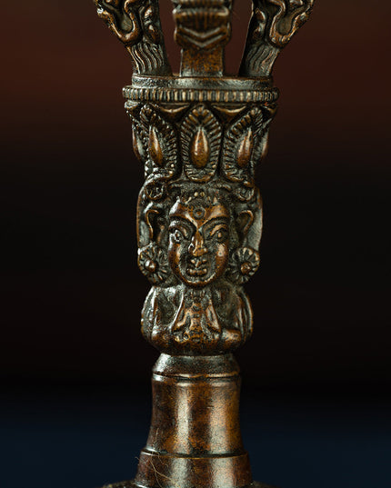 Qing Dynasty Five-Pronged Vajra Demon Subduing Bell Tibetan Dharma Weapon Copper Managing Tibet