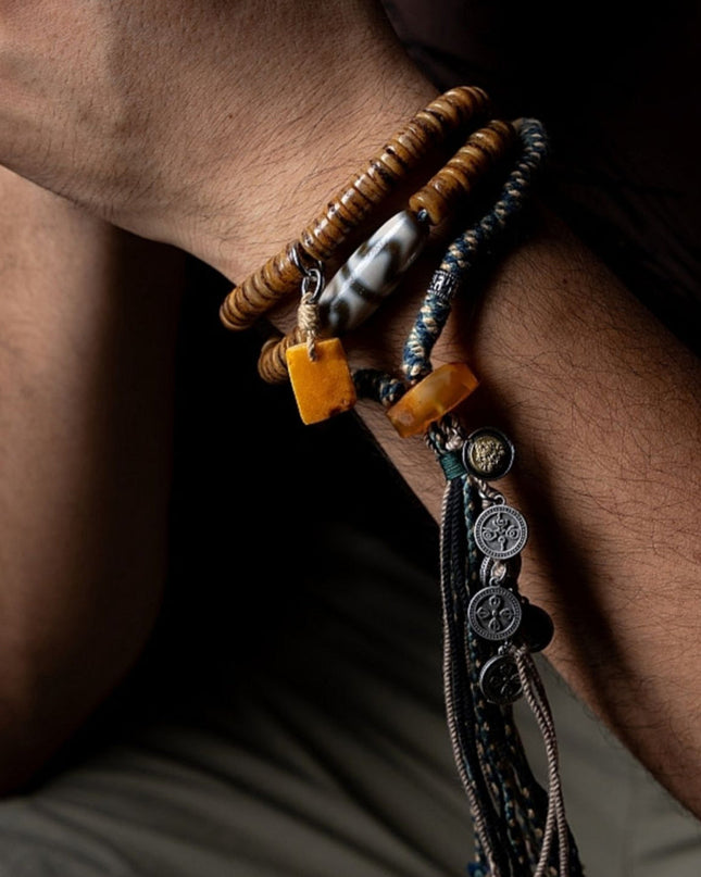 Sacred Guardian 108 Mala Beads Yak Bone Amber and Antler
