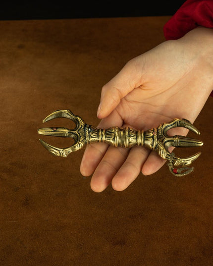 Qing Dynasty Trisula of Wrathful Vajra Yellow Copper Alloy Tibetan Ritual Item Antique