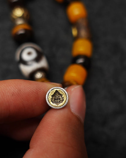 Protective Energy Three-Eyed Dzi Bead Bracelet Tibetan Vajra Silver Talisman